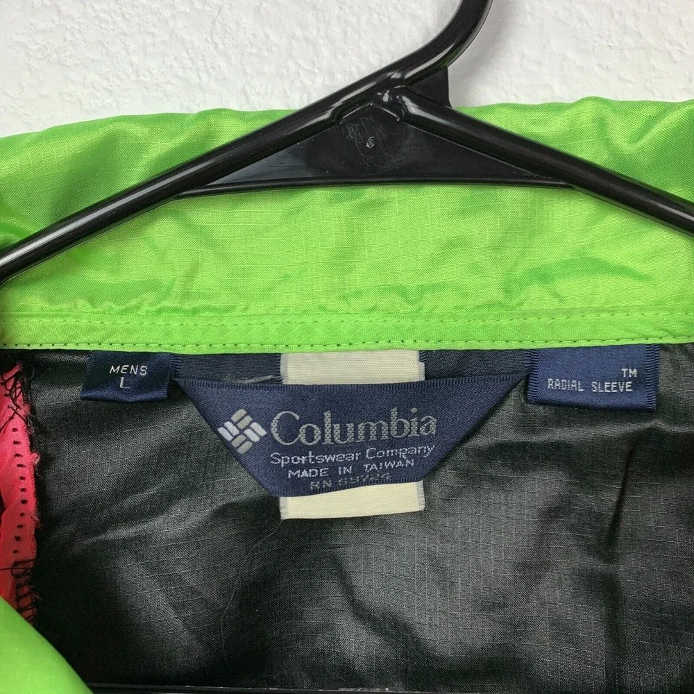 Vintage 80s 90s Columbia Radial Sleeve Black Neon Pullover Windbreaker Large XL - Picture 3 of 6